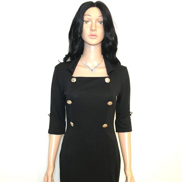 Lucky Lady Women's Short Sleeve Black Dress with Golden Buttons - Size Medium - Picture 1 of 5